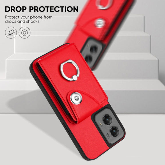 For Motorola Moto G Stylus 5G 2024 Organ Card Bag Ring Holder Phone Case with Long Lanyard(Red)