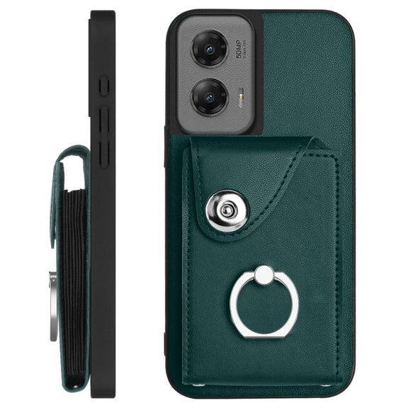For Motorola Moto G Stylus 5G 2024 Organ Card Bag Ring Holder Phone Case with Long Lanyard(Green)