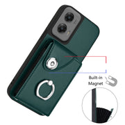 For Motorola Moto G Stylus 5G 2024 Organ Card Bag Ring Holder Phone Case with Long Lanyard(Green)