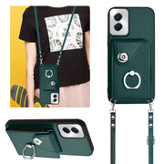 For Motorola Moto G Stylus 5G 2024 Organ Card Bag Ring Holder Phone Case with Long Lanyard(Green)