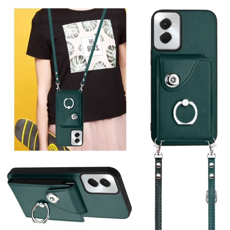 For Motorola Moto G Stylus 5G 2024 Organ Card Bag Ring Holder Phone Case with Long Lanyard(Green)