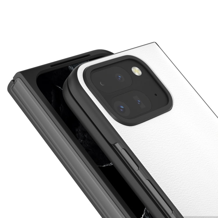 For Google Pixel 9 Pro Fold PU Leather Black Frame Full Coverage Phone Case(White) - Google Cases by PMC TechLife | Online Shopping South Africa | PMC TechLife | Buy Now Pay Later Mobicred