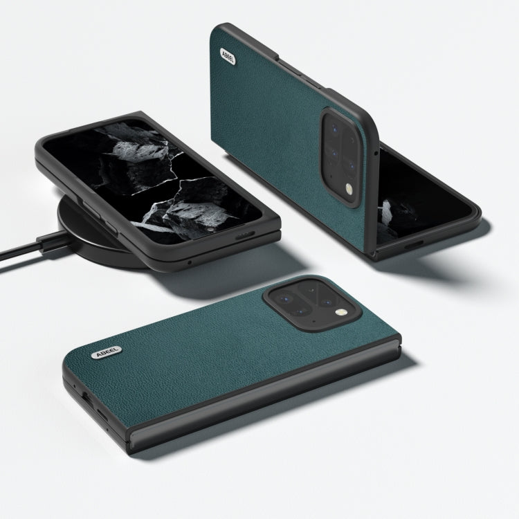 For Google Pixel 9 Pro Fold ABEEL Genuine Leather Luolai Series Phone Case(Dark Green) - Google Cases by PMC TechLife | Online Shopping South Africa | PMC TechLife | Buy Now Pay Later Mobicred