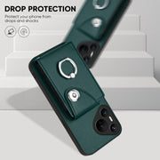 For Huawei Pura 70 Organ Card Bag Ring Holder Phone Case with Long Lanyard(Green)