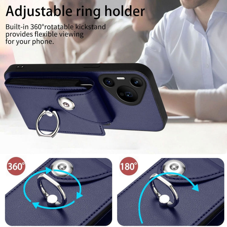 For Huawei Pura 70 Pro / 70 Pro+ Organ Card Bag Ring Holder Phone Case with Long Lanyard(Blue)