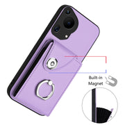 For Huawei Pura 70 Ultra Organ Card Bag Ring Holder Phone Case with Long Lanyard(Purple)