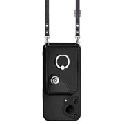 For Huawei Pura 70 Ultra Organ Card Bag Ring Holder Phone Case with Long Lanyard(Black)