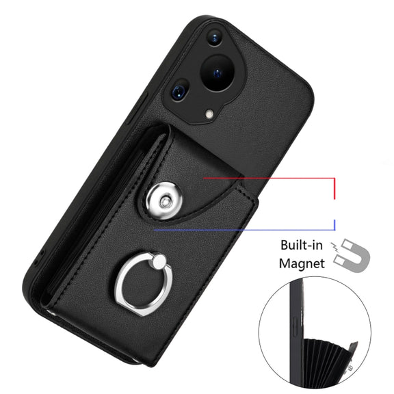 For Huawei Pura 70 Ultra Organ Card Bag Ring Holder Phone Case with Long Lanyard(Black)