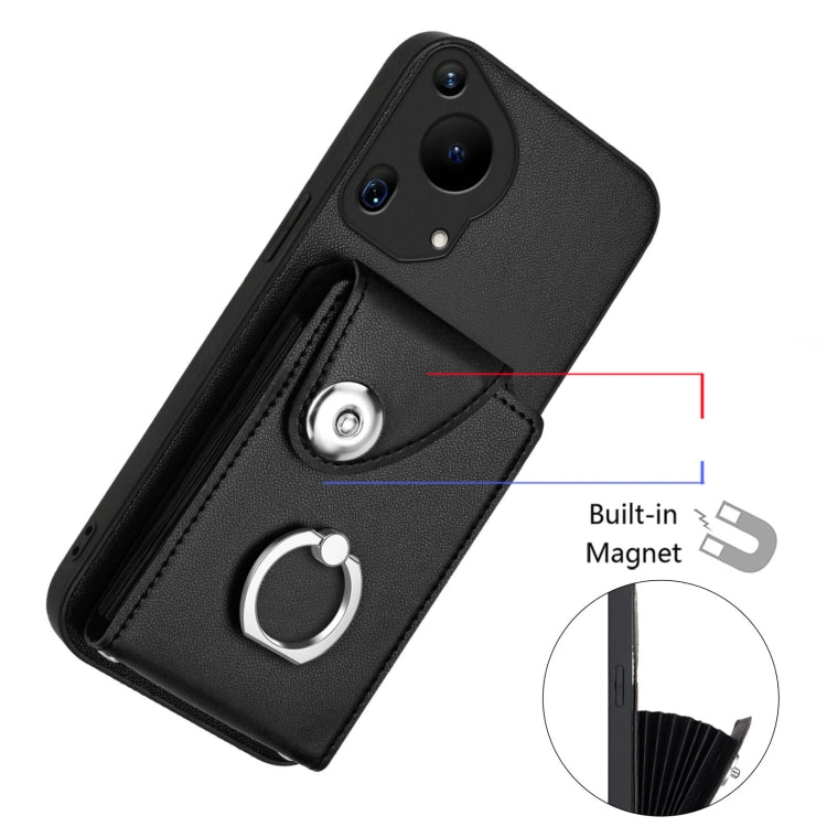 For Huawei Pura 70 Ultra Organ Card Bag Ring Holder Phone Case with Long Lanyard(Black)