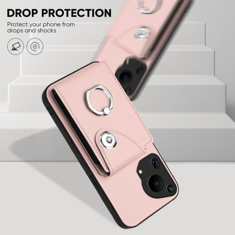 For Huawei Pura 70 Ultra Organ Card Bag Ring Holder Phone Case with Long Lanyard(Pink)