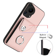 For Huawei Pura 70 Ultra Organ Card Bag Ring Holder Phone Case with Long Lanyard(Pink)