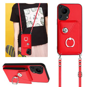 For Huawei Pura 70 Ultra Organ Card Bag Ring Holder Phone Case with Long Lanyard(Red)