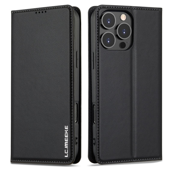 For iPhone 16 Pro Max LC.IMEEKE L1 Series Frosted Fine Texture PU Phone Case(Black)