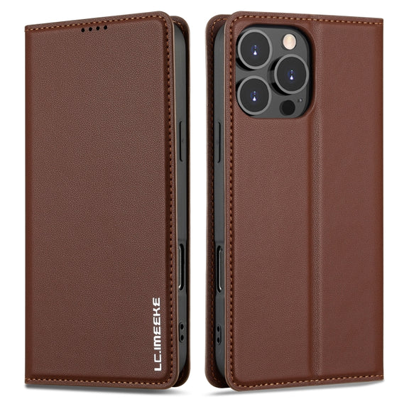 For iPhone 16 Pro Max LC.IMEEKE L1 Series Frosted Fine Texture PU Phone Case(Brown)