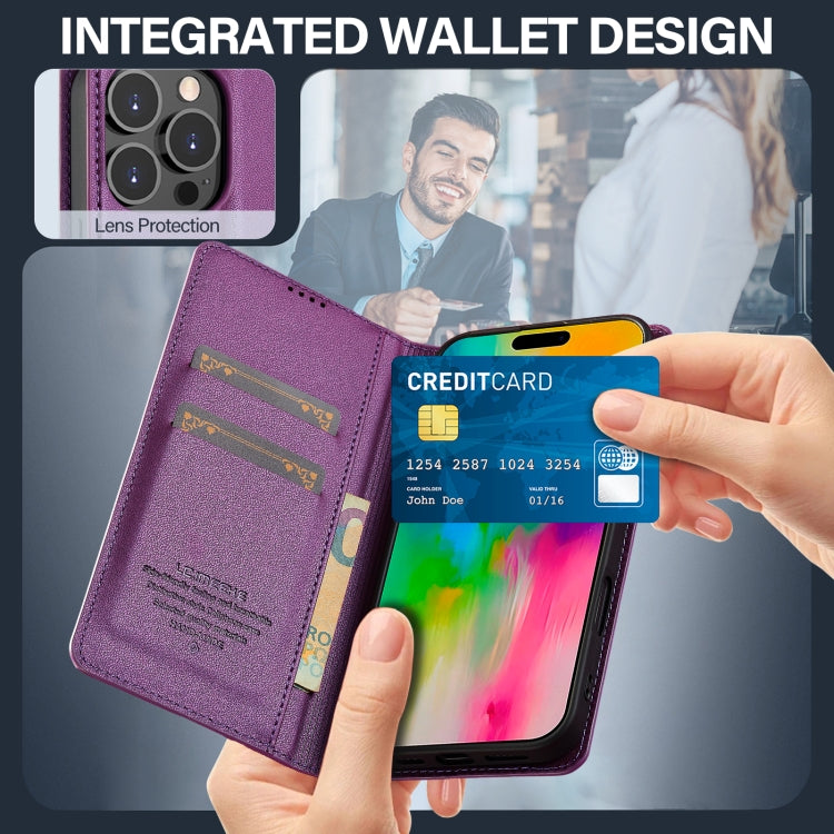 For iPhone 16 Pro LC.IMEEKE L1 Series Frosted Fine Texture PU Phone Case(Purple)