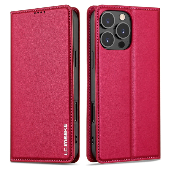 For iPhone 16 Pro LC.IMEEKE L1 Series Frosted Fine Texture PU Phone Case(Red)