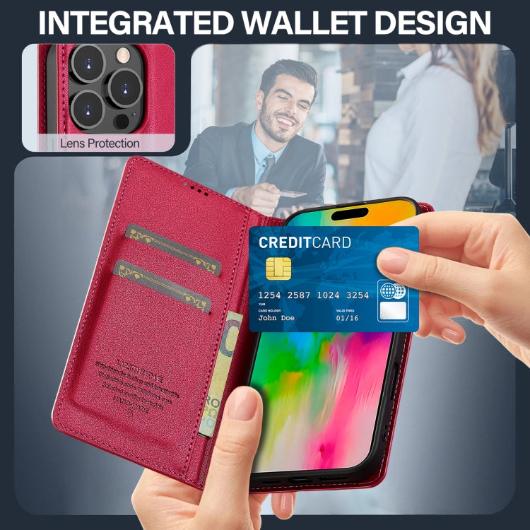 For iPhone 16 Pro LC.IMEEKE L1 Series Frosted Fine Texture PU Phone Case(Red)
