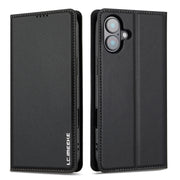 For iPhone 16 Plus LC.IMEEKE L1 Series Frosted Fine Texture PU Phone Case(Black)