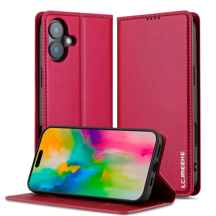 For iPhone 16 Plus LC.IMEEKE L1 Series Frosted Fine Texture PU Phone Case(Red) - iPhone 16 Plus Cases by LC.IMEEKE | Online Shopping South Africa | PMC TechLife | Buy Now Pay Later Mobicred