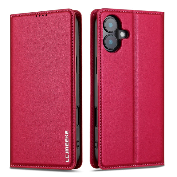 For iPhone 16 Plus LC.IMEEKE L1 Series Frosted Fine Texture PU Phone Case(Red)