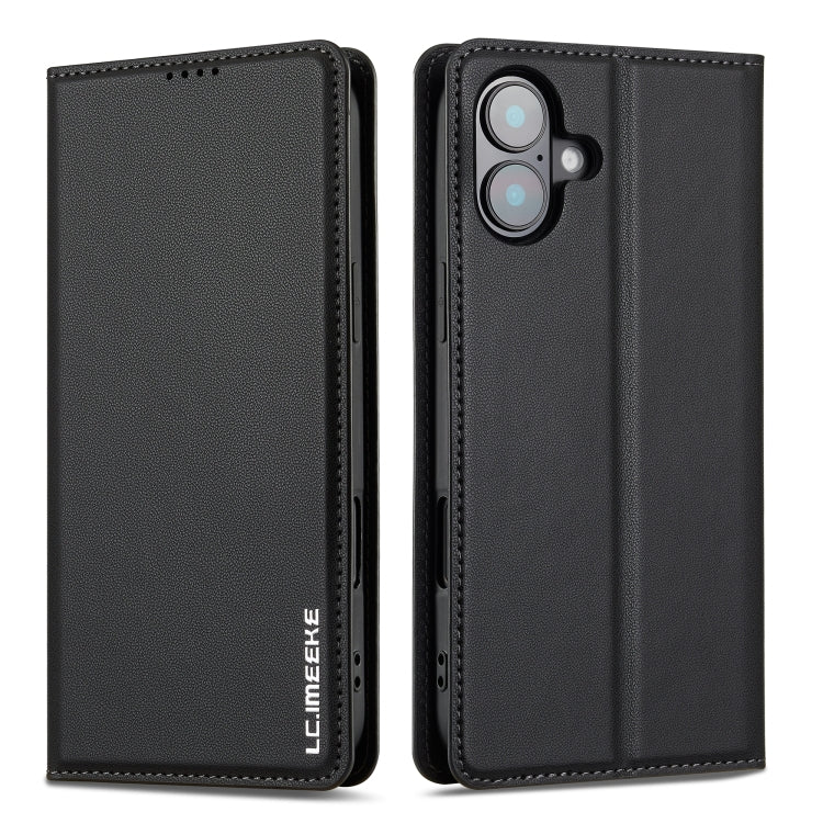 For iPhone 16 LC.IMEEKE L1 Series Frosted Fine Texture PU Phone Case(Black)