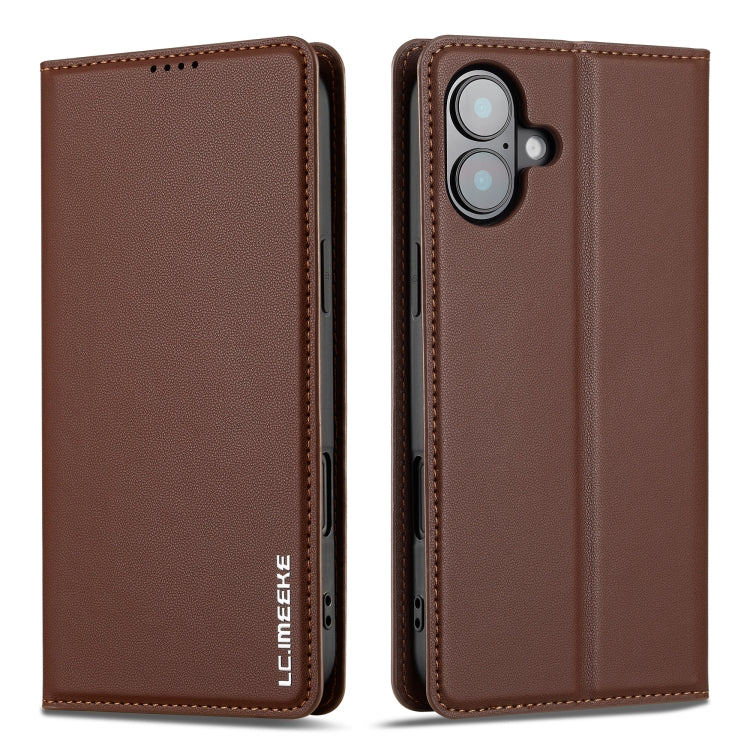 For iPhone 16 LC.IMEEKE L1 Series Frosted Fine Texture PU Phone Case(Brown)