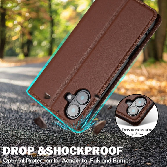 For iPhone 16 LC.IMEEKE L1 Series Frosted Fine Texture PU Phone Case(Brown)