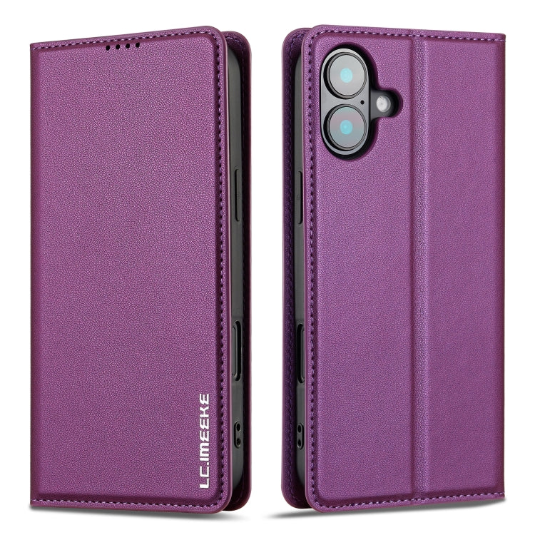 For iPhone 16 LC.IMEEKE L1 Series Frosted Fine Texture PU Phone Case(Purple)