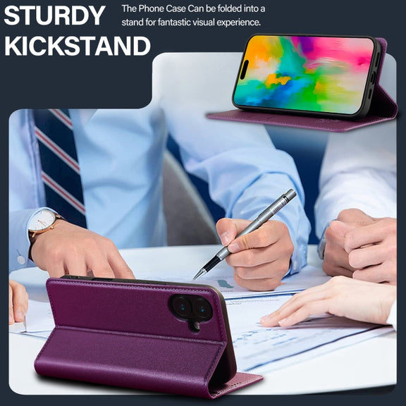 For iPhone 16 LC.IMEEKE L1 Series Frosted Fine Texture PU Phone Case(Purple)