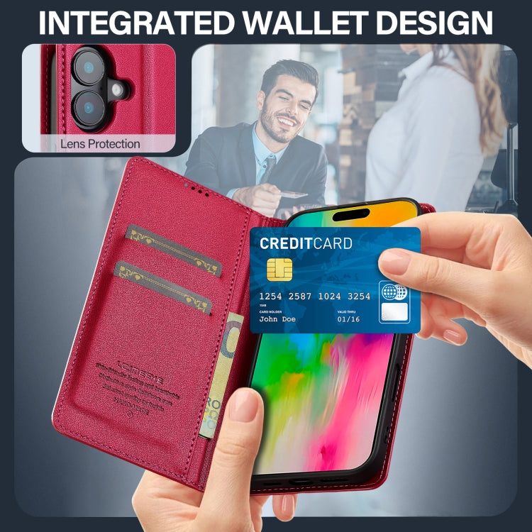For iPhone 16 LC.IMEEKE L1 Series Frosted Fine Texture PU Phone Case(Red)