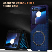 For Motorola Razr 50 Ultra Carbon Fiber Texture MagSafe Magnetic Phone Case(Black)