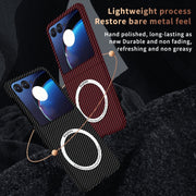 For Motorola Razr 50 Ultra Carbon Fiber Texture MagSafe Magnetic Phone Case(Black Blue)