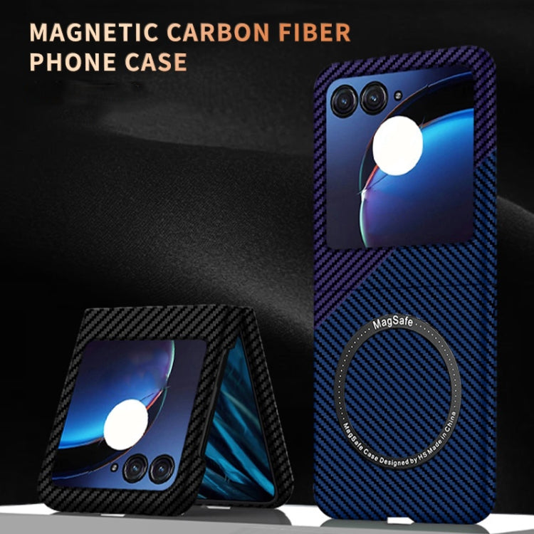 For Motorola Razr 50 Carbon Fiber Texture MagSafe Magnetic Phone Case(Blue Purple)