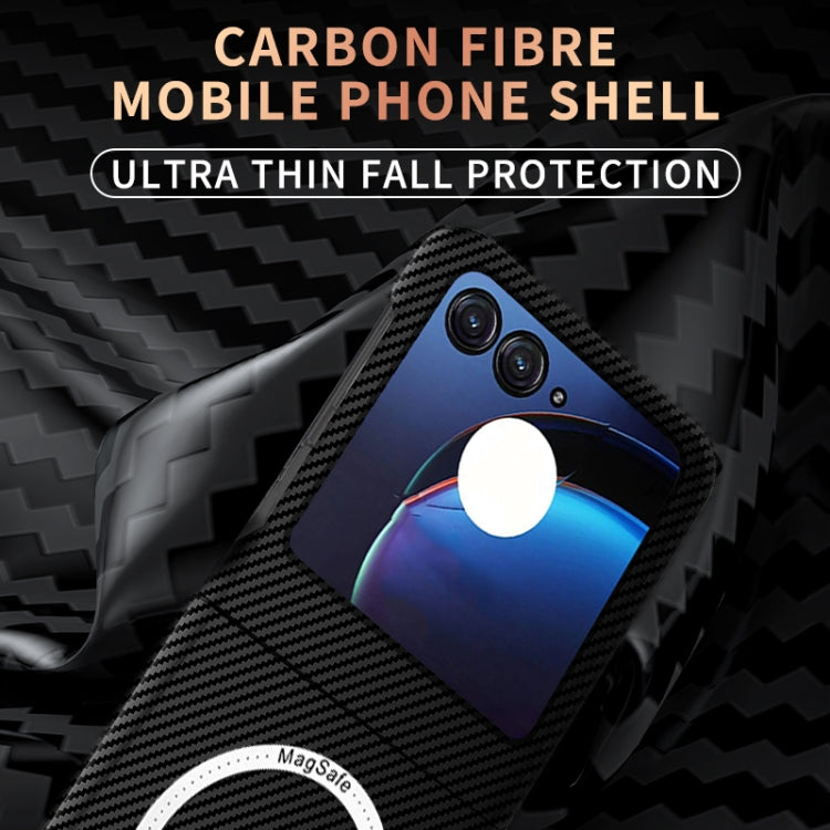 For Motorola Razr 50 Carbon Fiber Texture MagSafe Magnetic Phone Case(Black Silver)