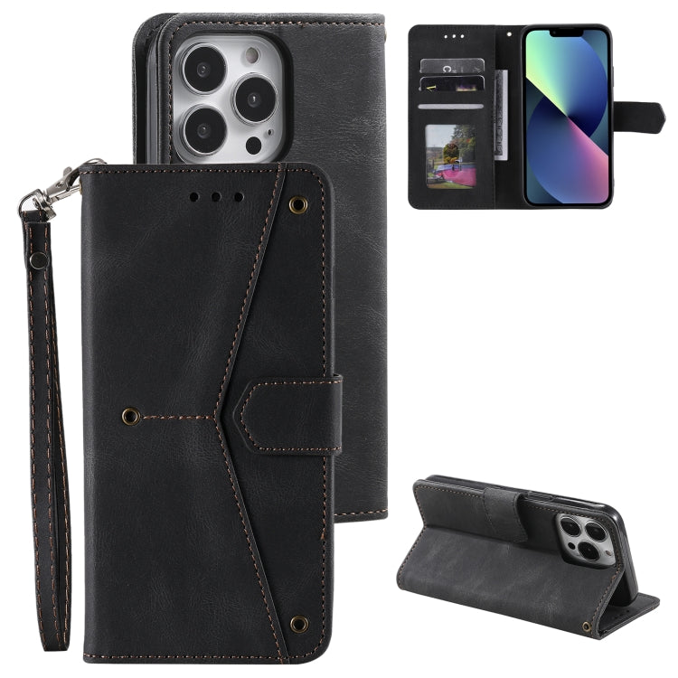 For iPhone 16 Pro Max Nail Skin Feel Stitching Calf Texture Leather Phone Case(Black) - iPhone 16 Pro Max Cases by PMC TechLife | Online Shopping South Africa | PMC TechLife | Buy Now Pay Later Mobicred