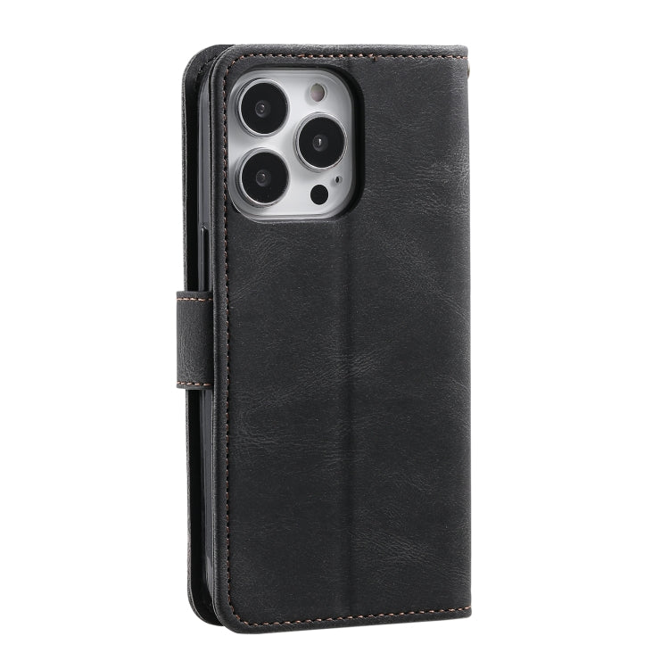 For iPhone 16 Pro Max Nail Skin Feel Stitching Calf Texture Leather Phone Case(Black) - iPhone 16 Pro Max Cases by PMC TechLife | Online Shopping South Africa | PMC TechLife | Buy Now Pay Later Mobicred