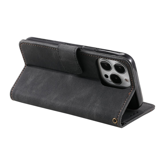 For iPhone 16 Pro Max Nail Skin Feel Stitching Calf Texture Leather Phone Case(Black)