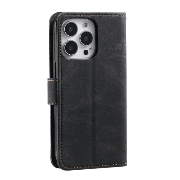 For iPhone 16 Pro Nail Skin Feel Stitching Calf Texture Leather Phone Case(Black)