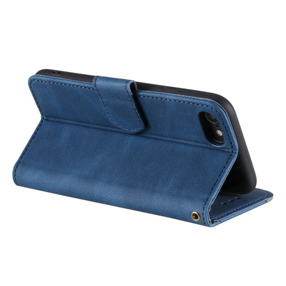 For iPhone 16e Nail Skin Feel Stitching Calf Texture Leather Phone Case(Blue)