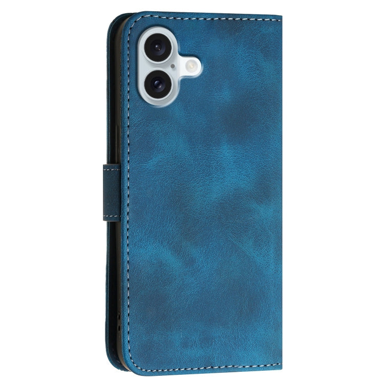For iPhone 16 Plus YX0080 Grid Butterfly Embossed Pattern Flip Leather Phone Case with Lanyard(Dark Blue) - iPhone 16 Plus Cases by PMC TechLife | Online Shopping South Africa | PMC TechLife | Buy Now Pay Later Mobicred