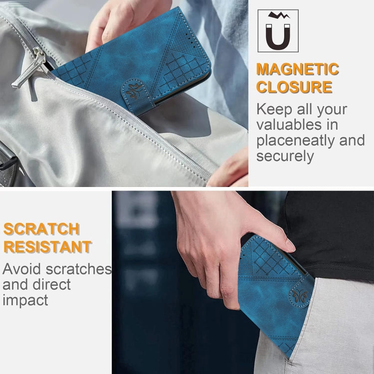 For iPhone 16 Plus YX0080 Grid Butterfly Embossed Pattern Flip Leather Phone Case with Lanyard(Dark Blue) - iPhone 16 Plus Cases by PMC TechLife | Online Shopping South Africa | PMC TechLife | Buy Now Pay Later Mobicred