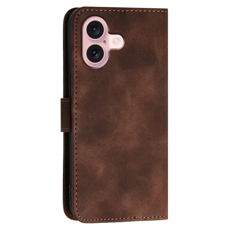 For iPhone 16 YX0080 Grid Butterfly Embossed Pattern Flip Leather Phone Case with Lanyard(Coffee) - iPhone 16 Cases by PMC TechLife | Online Shopping South Africa | PMC TechLife | Buy Now Pay Later Mobicred