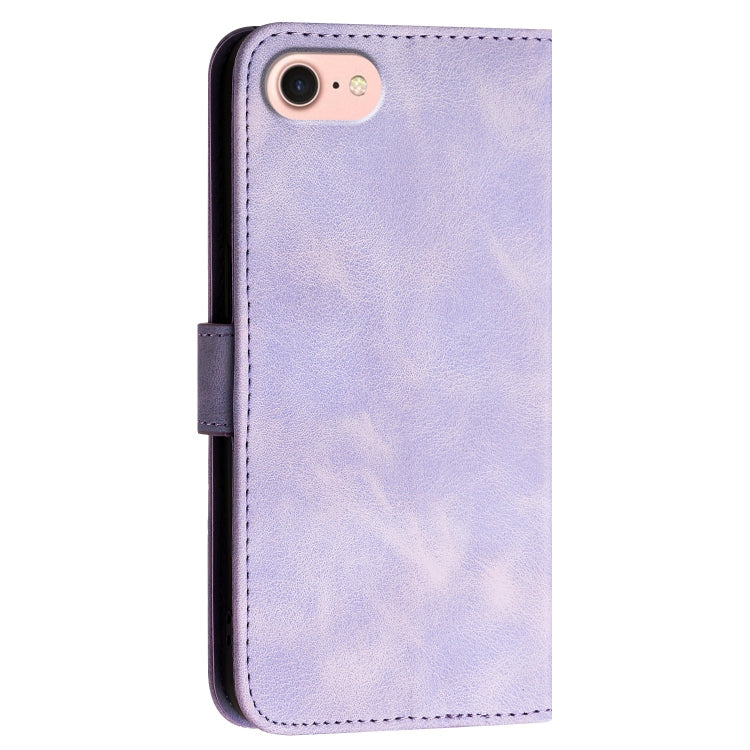 For iPhone 16e YX0080 Grid Butterfly Embossed Pattern Flip Leather Phone Case with Lanyard(Light Purple) - iPhone 16e Cases by PMC TechLife | Online Shopping South Africa | PMC TechLife | Buy Now Pay Later Mobicred
