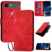 For iPhone 17 Air YX0080 Grid Butterfly Embossed Pattern Flip Leather Phone Case with Lanyard(Red)