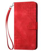 For iPhone 17 Air YX0080 Grid Butterfly Embossed Pattern Flip Leather Phone Case with Lanyard(Red)