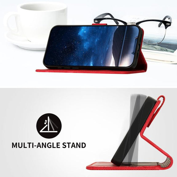 For iPhone 17 Air YX0080 Grid Butterfly Embossed Pattern Flip Leather Phone Case with Lanyard(Red)