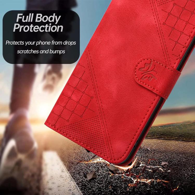 For iPhone 17 Air YX0080 Grid Butterfly Embossed Pattern Flip Leather Phone Case with Lanyard(Red) - free shipping - PMc TechLife - Order now!