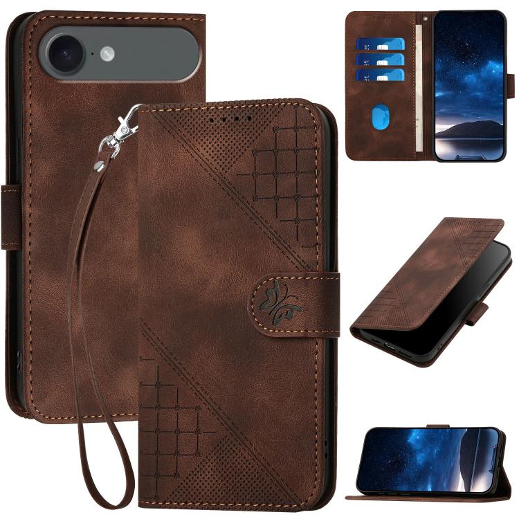 For iPhone 17 Air YX0080 Grid Butterfly Embossed Pattern Flip Leather Phone Case with Lanyard(Coffee) - free shipping - PMc TechLife - Order now!
