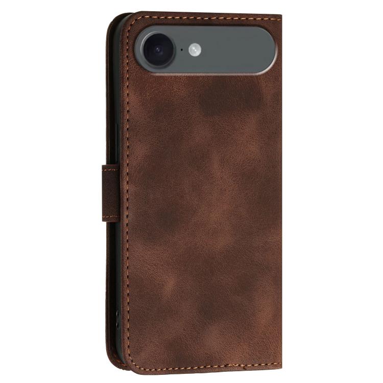For iPhone 17 Air YX0080 Grid Butterfly Embossed Pattern Flip Leather Phone Case with Lanyard(Coffee)