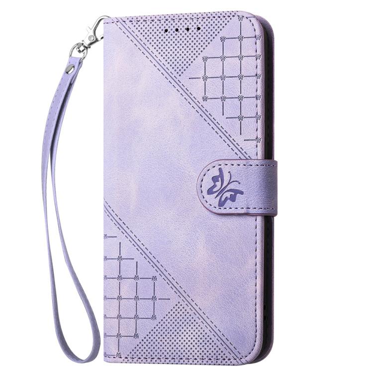 For iPhone 17 Air YX0080 Grid Butterfly Embossed Pattern Flip Leather Phone Case with Lanyard(Light Purple) - free shipping - PMc TechLife - Order now!